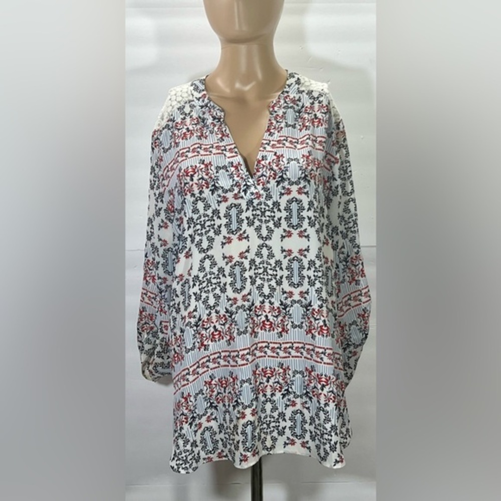 New Directions Floral Print Blouse in Red and Black SIZE XL